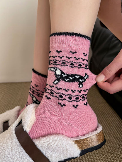 2-Pack Women's Wool Socks - Warm Dachshund Pattern Winter Socks