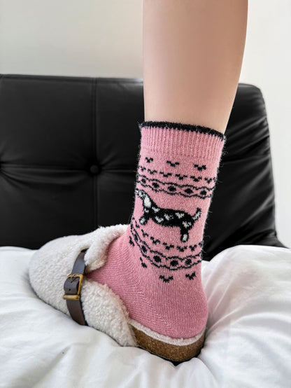 2-Pack Women's Wool Socks - Warm Dachshund Pattern Winter Socks