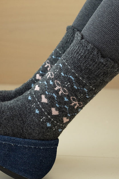2-Pack Women's Wool Socks - Warm Bow & Heart Design for Valentine’s