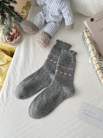 2-Pack Women's Wool Socks - Warm Reindeer Design for Fall & Winter