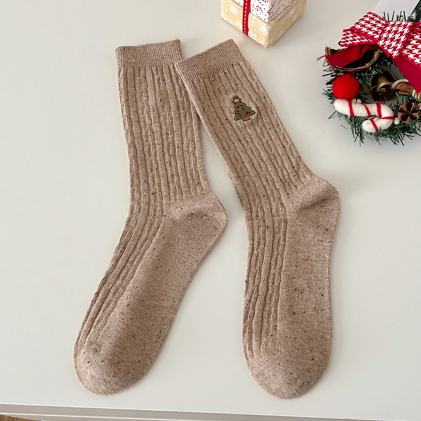 3-Pack Women's Xmas Cable Knit Cotton Socks - Winter Holiday Embroidery