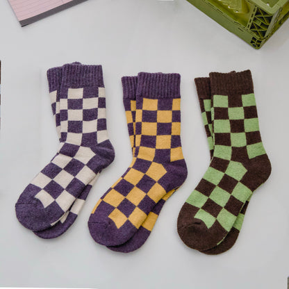 2-Pack Women's Wool Checkerboard Winter Socks – Warm Knit Crew
