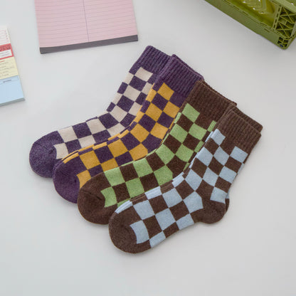 2-Pack Women's Wool Checkerboard Winter Socks – Warm Knit Crew