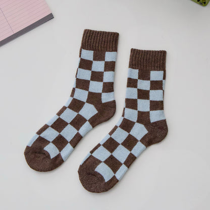 2-Pack Women's Wool Checkerboard Winter Socks – Warm Knit Crew