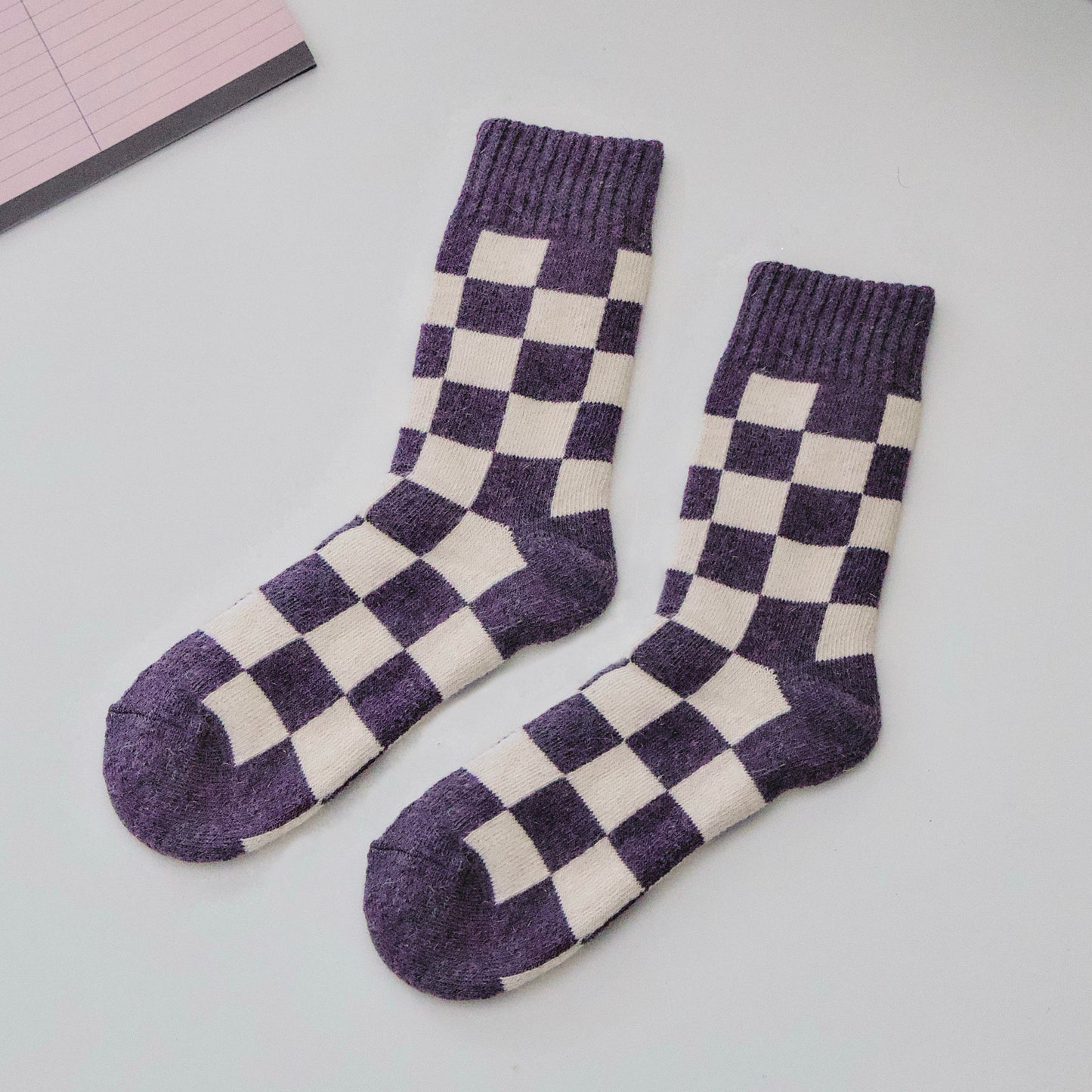 2-Pack Women's Wool Checkerboard Winter Socks – Warm Knit Crew