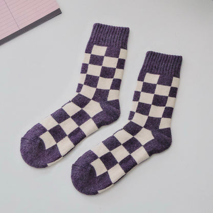 2-Pack Women's Wool Checkerboard Winter Socks – Warm Knit Crew