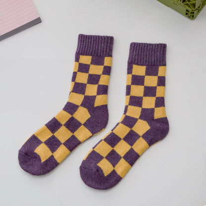 2-Pack Women's Wool Checkerboard Winter Socks – Warm Knit Crew
