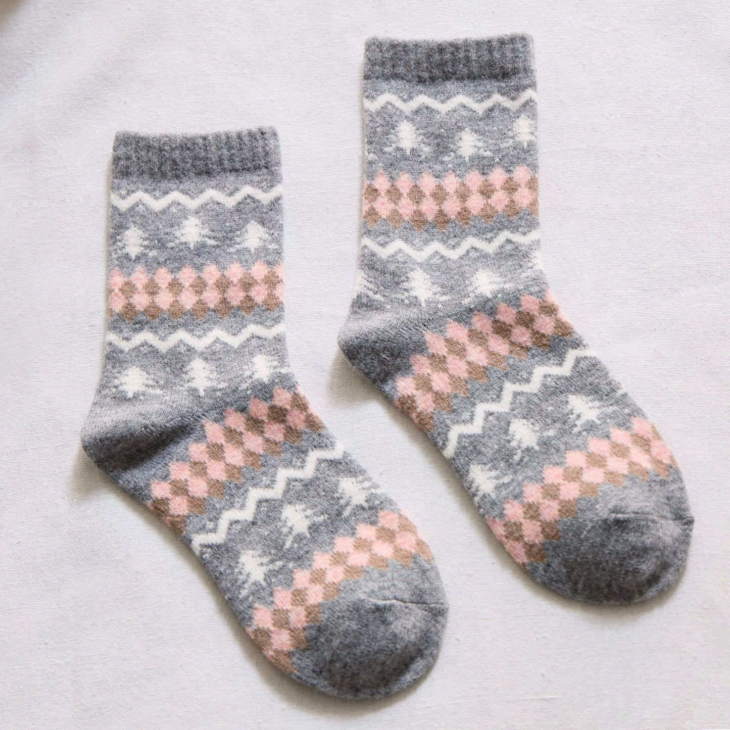 2-Pack Women’s Wool Blend Winter Socks – Nordic Tree & Argyle Knit