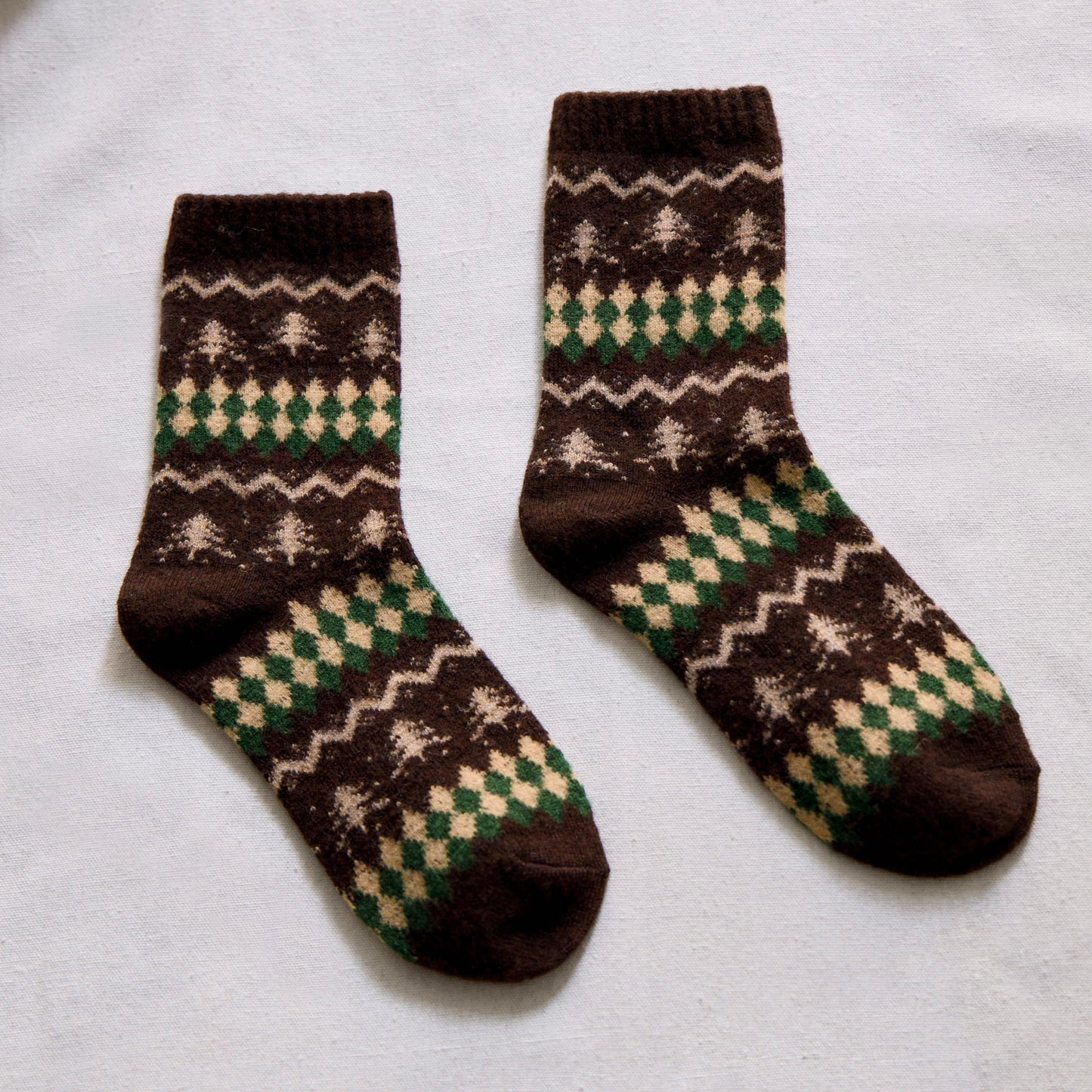 2-Pack Women’s Wool Blend Winter Socks – Nordic Tree & Argyle Knit
