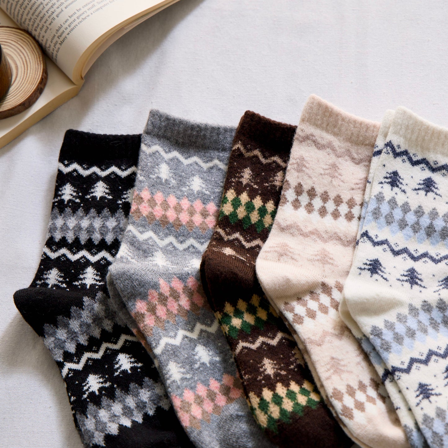 2-Pack Women’s Wool Blend Winter Socks – Nordic Tree & Argyle Knit