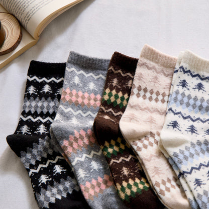 2-Pack Women’s Wool Blend Winter Socks – Nordic Tree & Argyle Knit