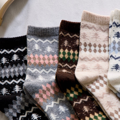 2-Pack Women’s Wool Blend Winter Socks – Nordic Tree & Argyle Knit