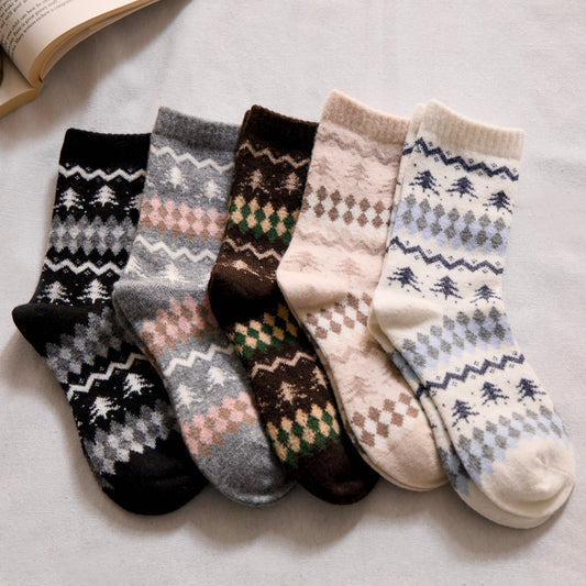 2-Pack Women’s Wool Blend Winter Socks – Nordic Tree & Argyle Knit