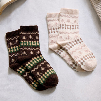2-Pack Women’s Wool Blend Winter Socks – Nordic Tree & Argyle Knit